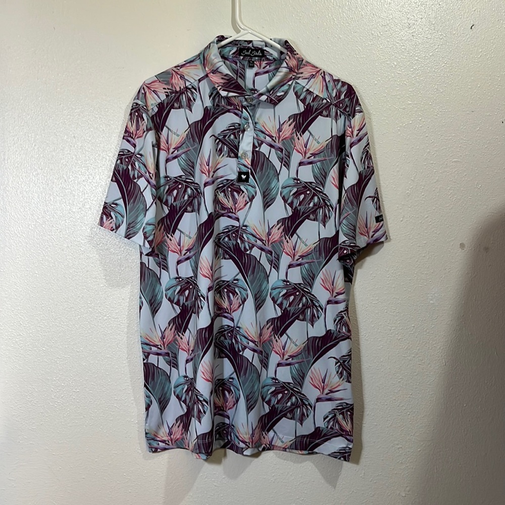 Bad Birdie men’s golf Shaka birds of paradise polo. Size XL NWOT